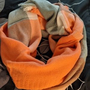 Gray and orange scarf with matching earrings